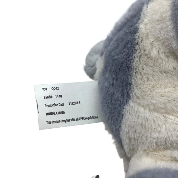 KellyToy Striped Gray & White Plush Dog Toy Holding Pink "Kisses" Heart 10.5” - Picture 5 of 9